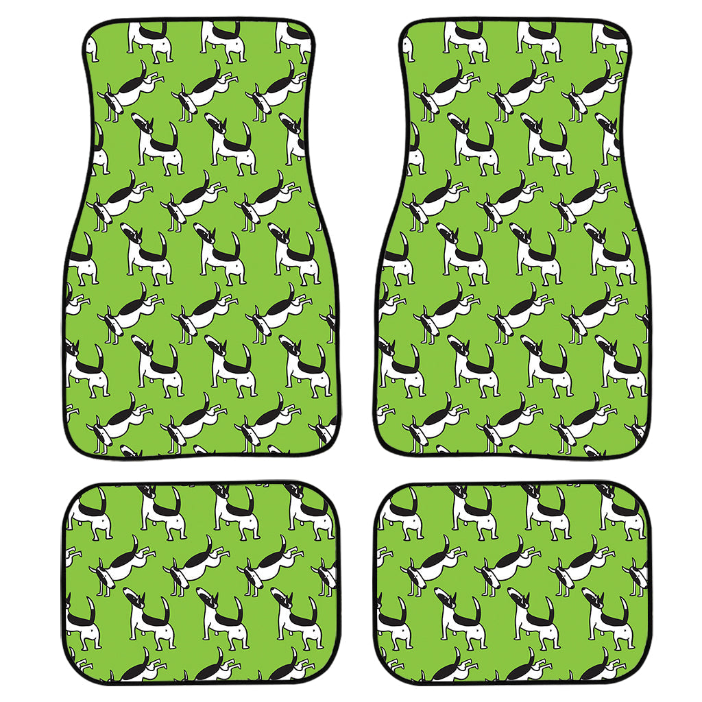 Green Doodle Bull Terrier Pattern Print Front And Back Car Floor Mats, Front Car Mat