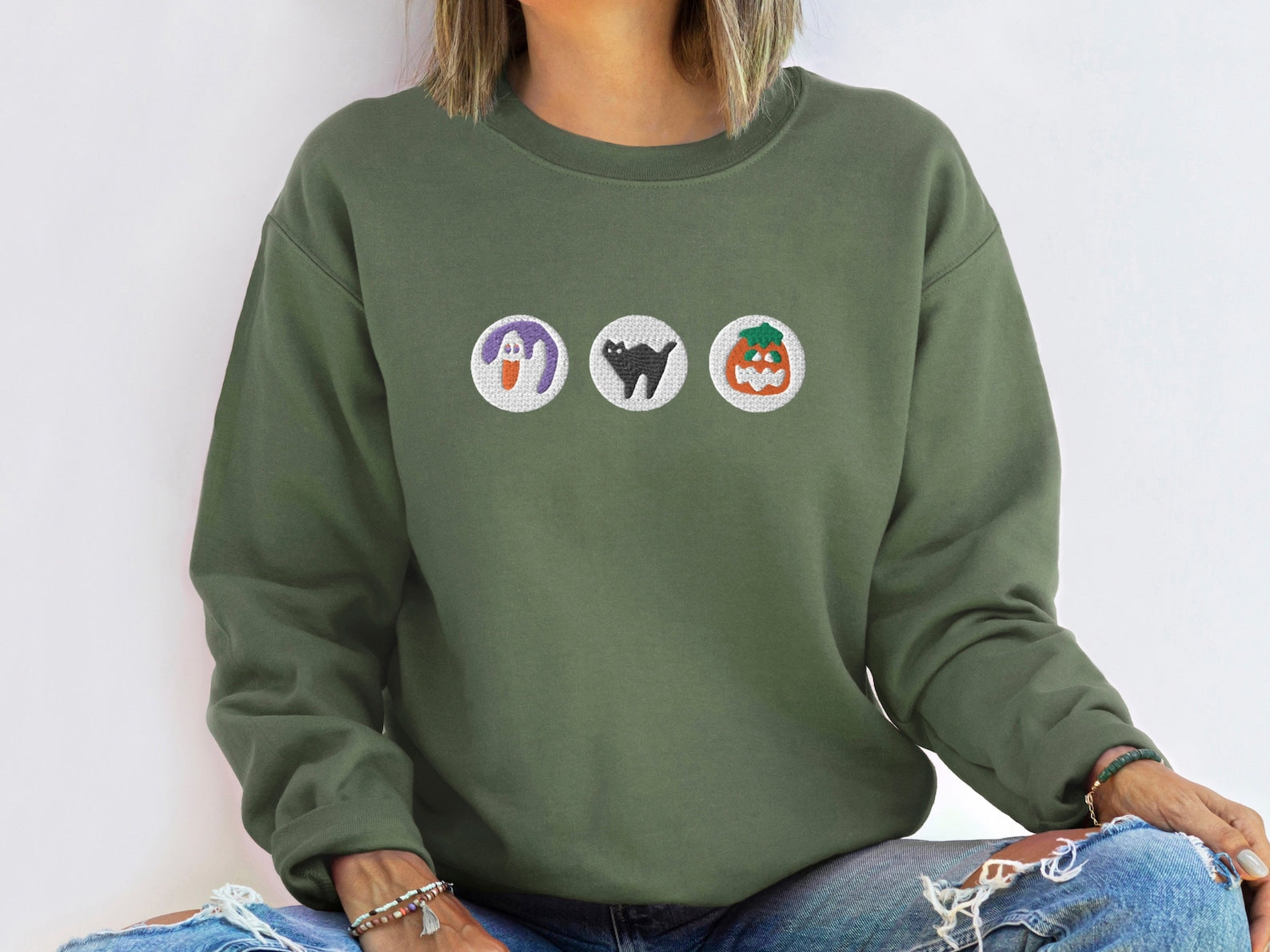 Halloween Cookies Embroidered Sweatshirt 2D Crewneck Sweatshirt All Over Print Sweatshirt For Women Sweatshirt For Men Sws2459