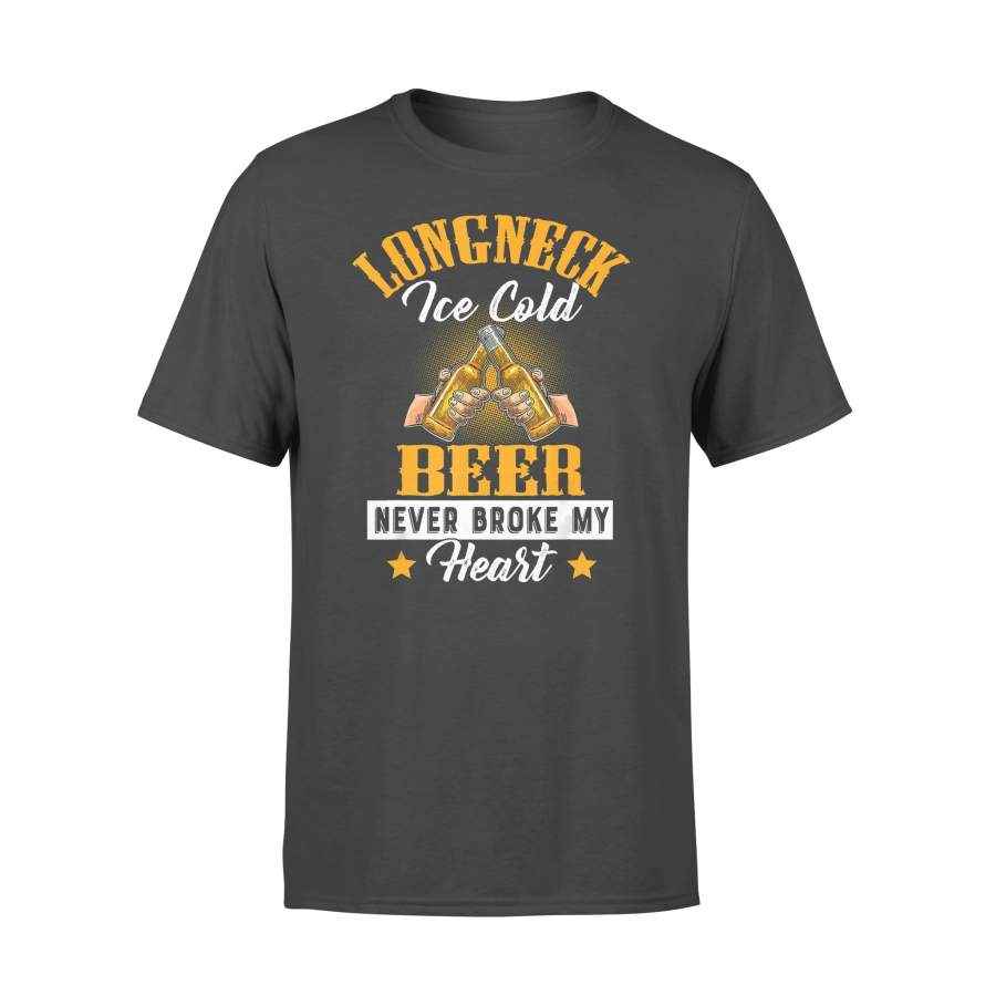 Beer shirts Vintage Design Saying Long Neck Ice Cold Beer Never Broke My Heart – Standard T-shirt