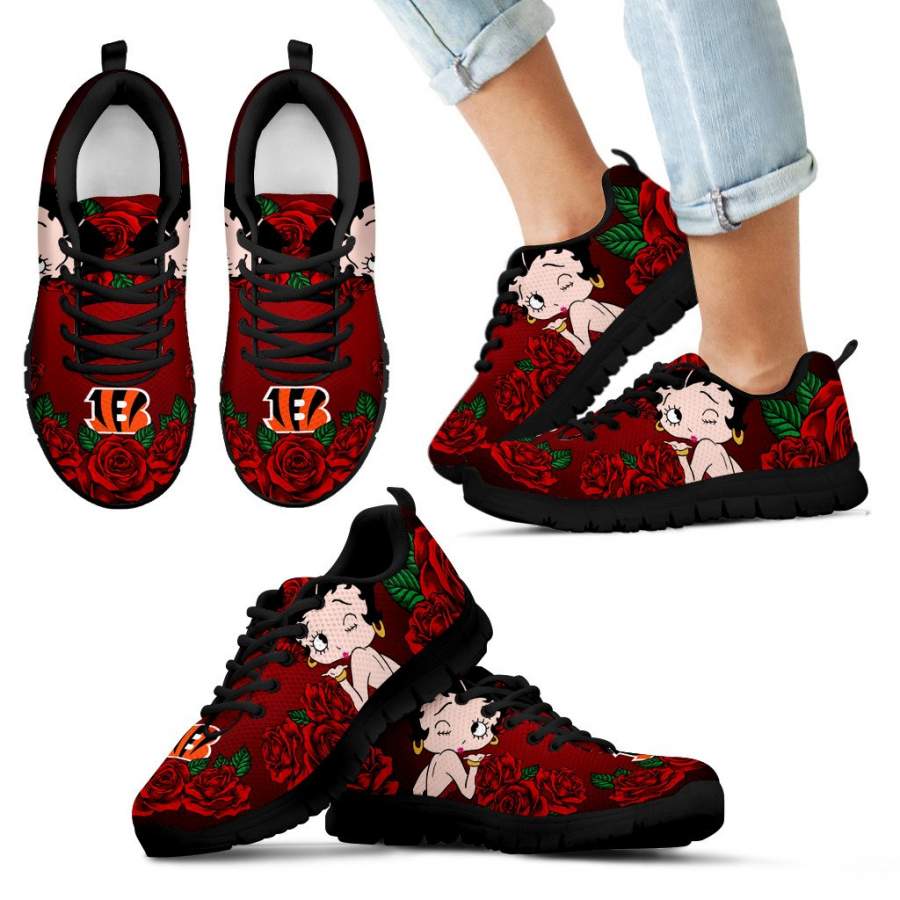 Sweet Rose With Betty Boobs For Cincinnati Bengals Sneakers