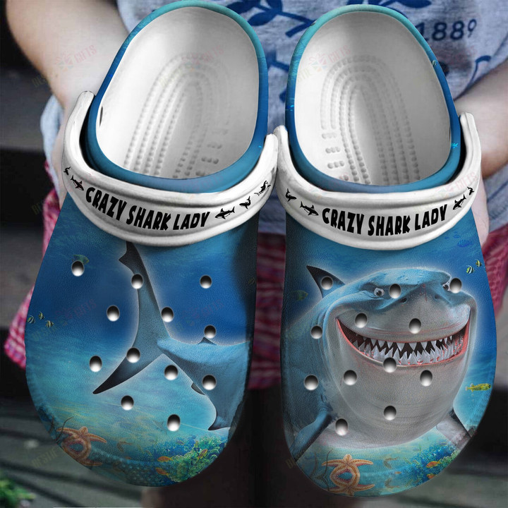 Crazy Shark Lady Gift For Shark Lovers Crocs Classic Clogs Shoes