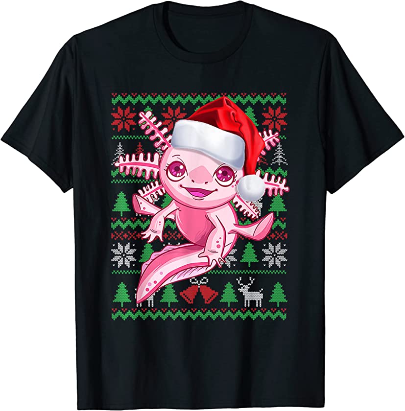 Awesome Axolotl Santa Hat Ugly Christmas Sweater Holiday T-Shirt