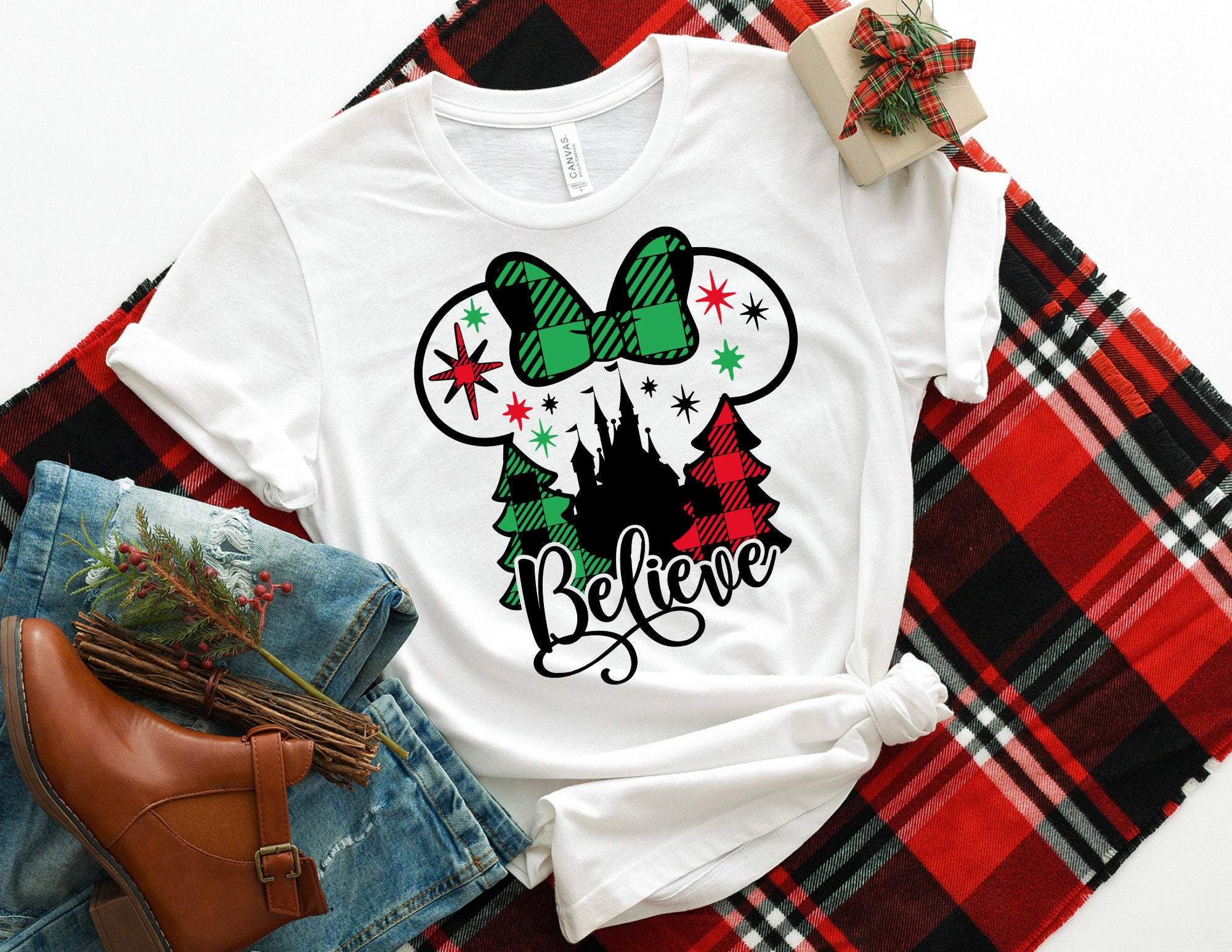 Believe Christmas Shirt With Trees, Christmas T-Shirt, Christmas Tshirt, Christmas Lights Tshirt, Winter Time Shirt, Christmas Gift T-Shirt Hoodie All Color Size S-5Xl Hoodie Fashion