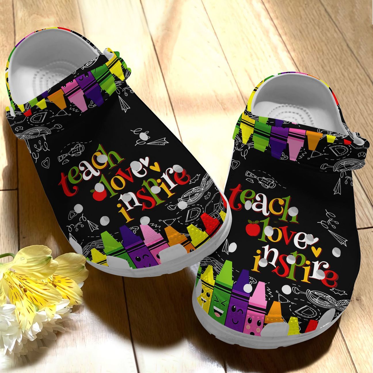 Teacher Personalize Clog, Custom Name, Text, Fashion Style For Women, Men, Kid, Print 3D Whitesole Teach Love