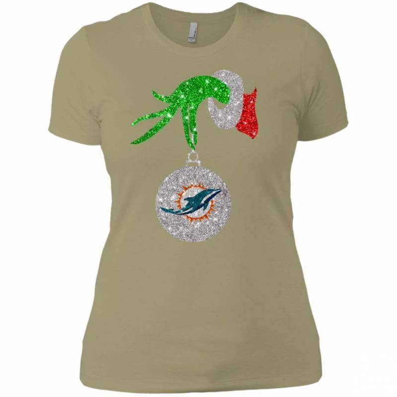 Miami Dolphins Glitter Grinch Monogram Ornament Christmas Gift Women T-shirt