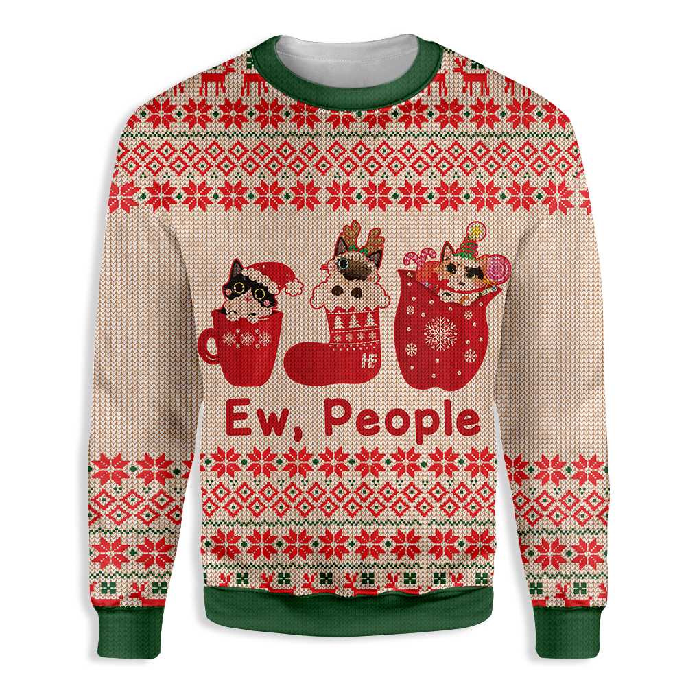 Cat Christmas Ew People Ugly Christmas Sweater | For Men & Women | Adult | Us5397