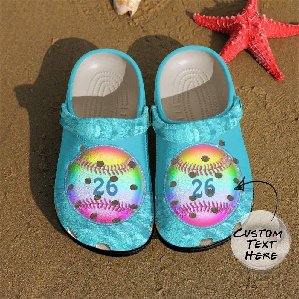 Softball Personalized Clog, Custom Name, Text, Color, Number Fashion Style For Women, Men, Kid, Print 3D Colorful Ball