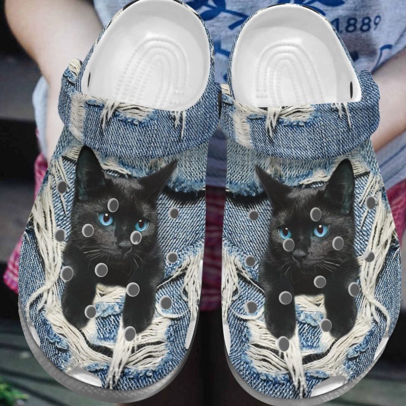 Black Cat Scratch Jean Shoes – Little Animal Clog Birthday Gift For Men Women