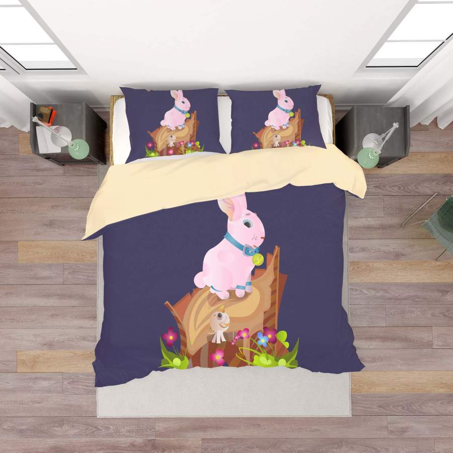 3D Dark Rabbit Floral Quilt Cover Set Bedding Set Duvet Cover Pillowcases SF28