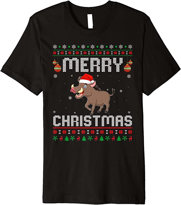 Boars Merry Xmas Design Matching Ugly Christmas Holiday Premium T-Shirt