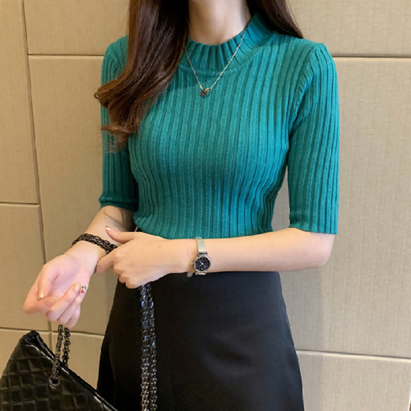 Summer Knitted Tops Pullover Half Sleeve Knitted Sweater New 2022 Korean Women Spring Basic Solid Casual Base Female Shirt 13466 alx