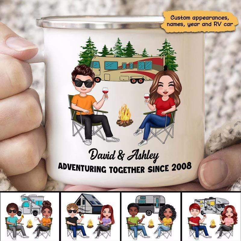 Doll Camping Couple Adventuring Together Personalized Campfire Mug