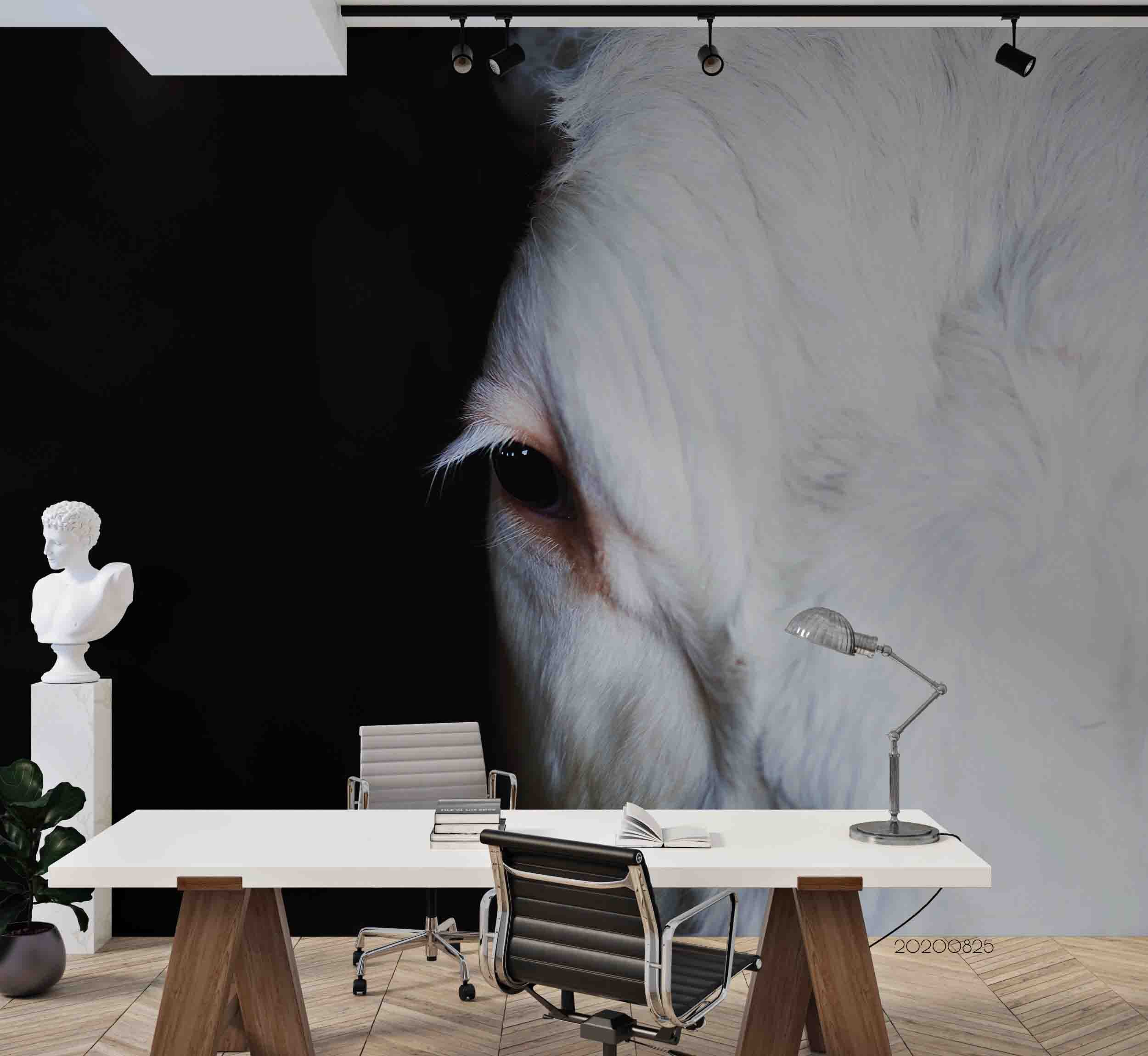 3D Animal White Horse Wall Mural Wallpaper Lqh 48