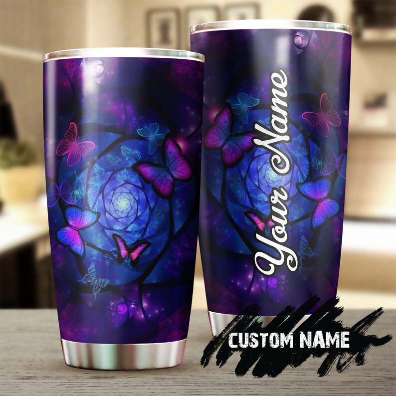 Beautiful Butterfly With Rose Flower Personalized Tumbler-Birthday Gift Christmas Gift For Butterfly Lover For Her