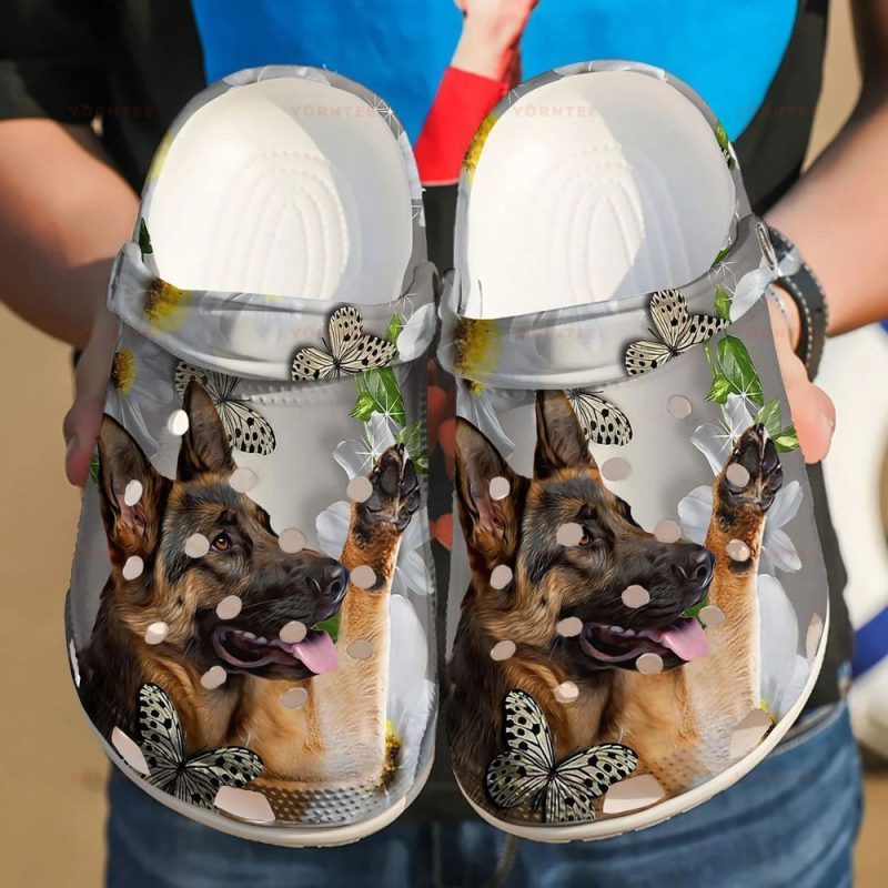 German Shepherd Daisy Butterfly Gift For Lover Rubber clog Shoes Comfy Footwear