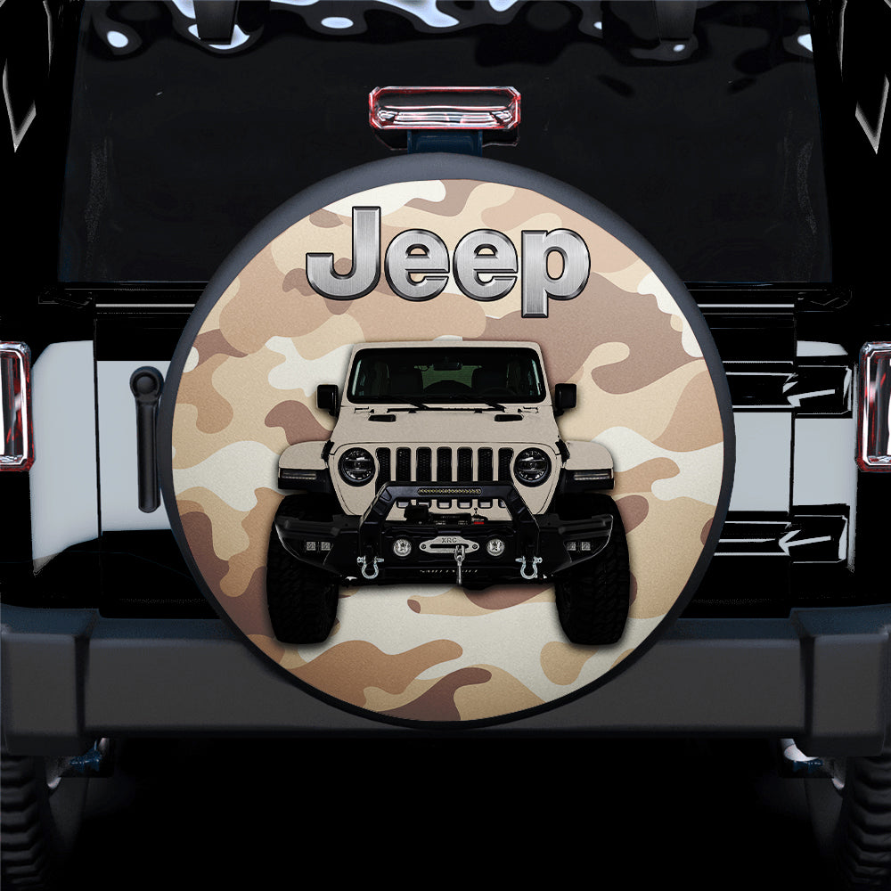 Cream White Jeep Camouflage Car Spare Tire Covers Gift For Campers