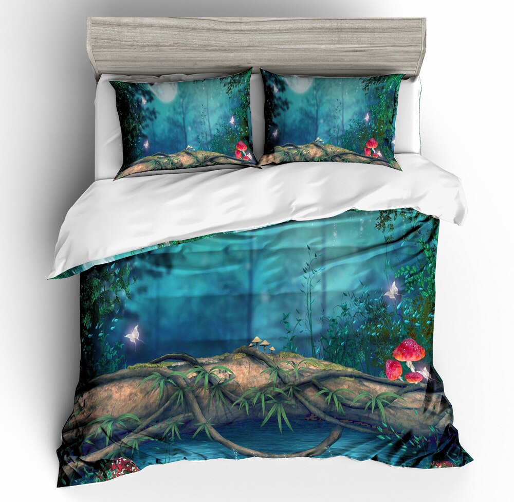 3D Print Mysterious Forest Bedding Set Home Decor Bed Linen Set 2/3 Piece Bed Cover Full Queen King Double Size Green Bedspread Duvet Covers