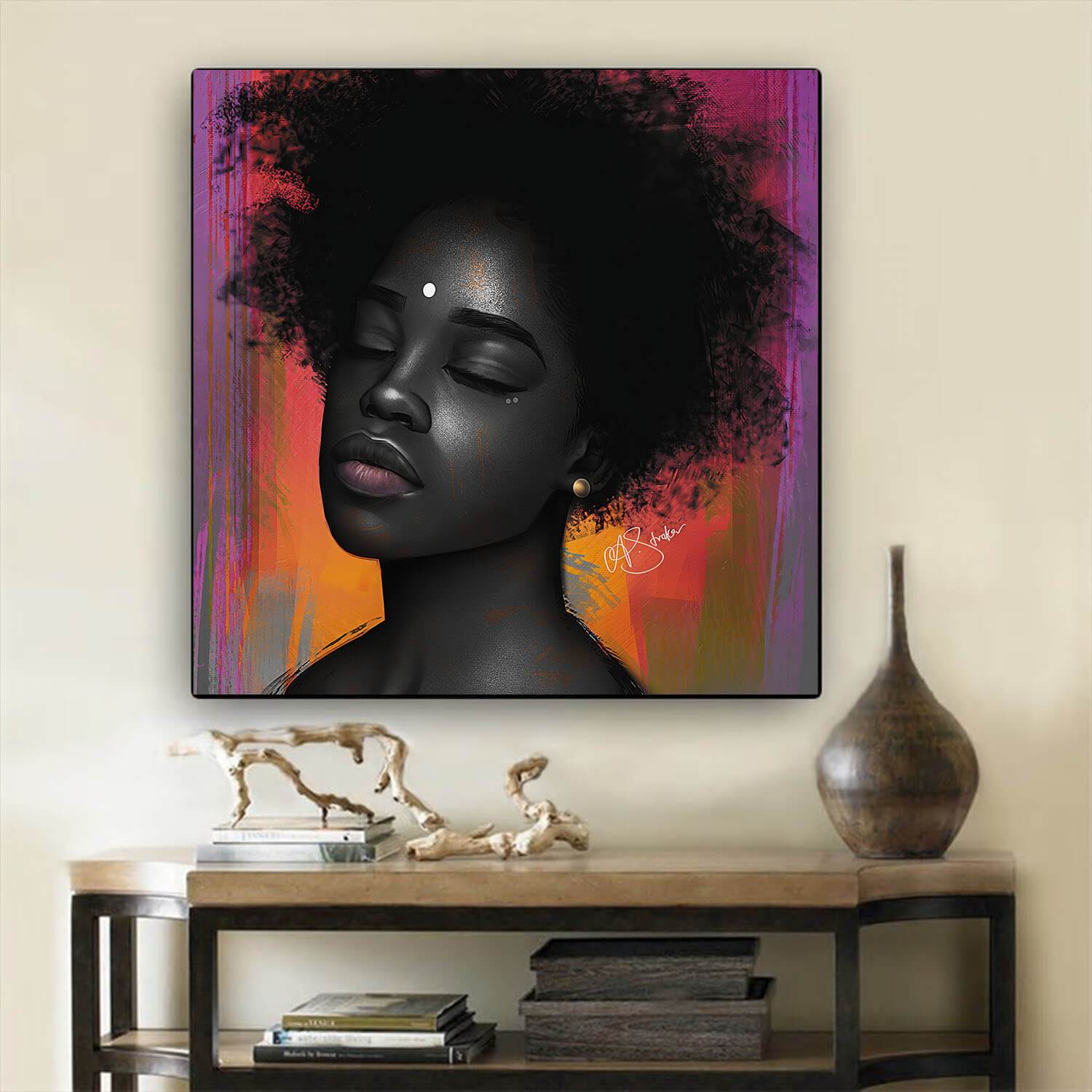 African Canvas Art Cute Melanin Poppin Girl African American Framed Wall Art Afrocentric Home Decor BPS39958