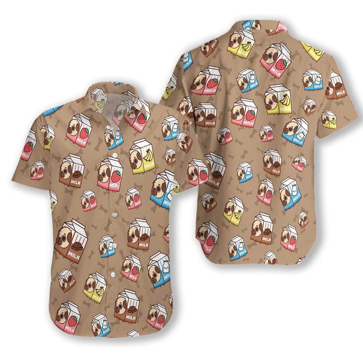 Cute Pug Milk Unisex Hawaii Aloha Shirts Dh Ha20074