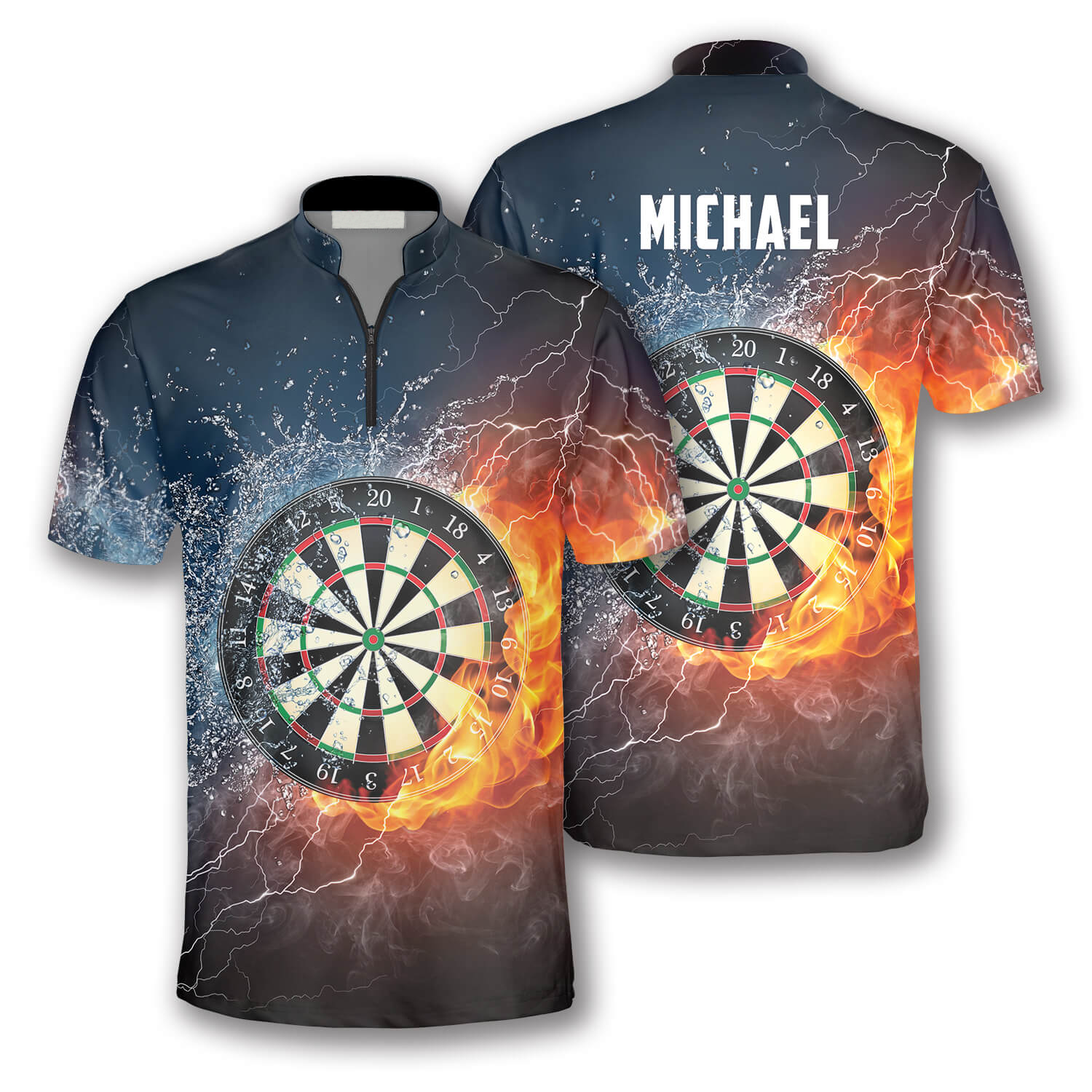 Dartboard Fire And Water Custom Darts Jerseys For Men, Personalized Name Dart Fire Shirt, Dart Jersey Shirt