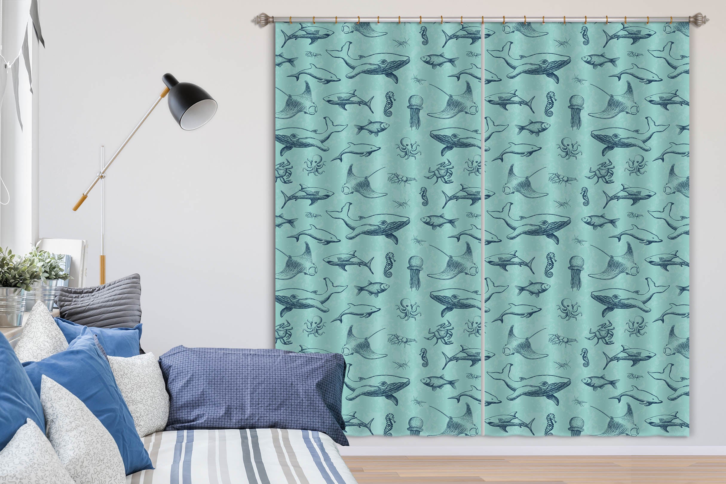 3D Marine Animal Pattern Curtains And Drapes 97