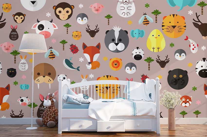 3D Color Cartoon Animals Fox Monkey Tige Wall Mural Wallpa 82