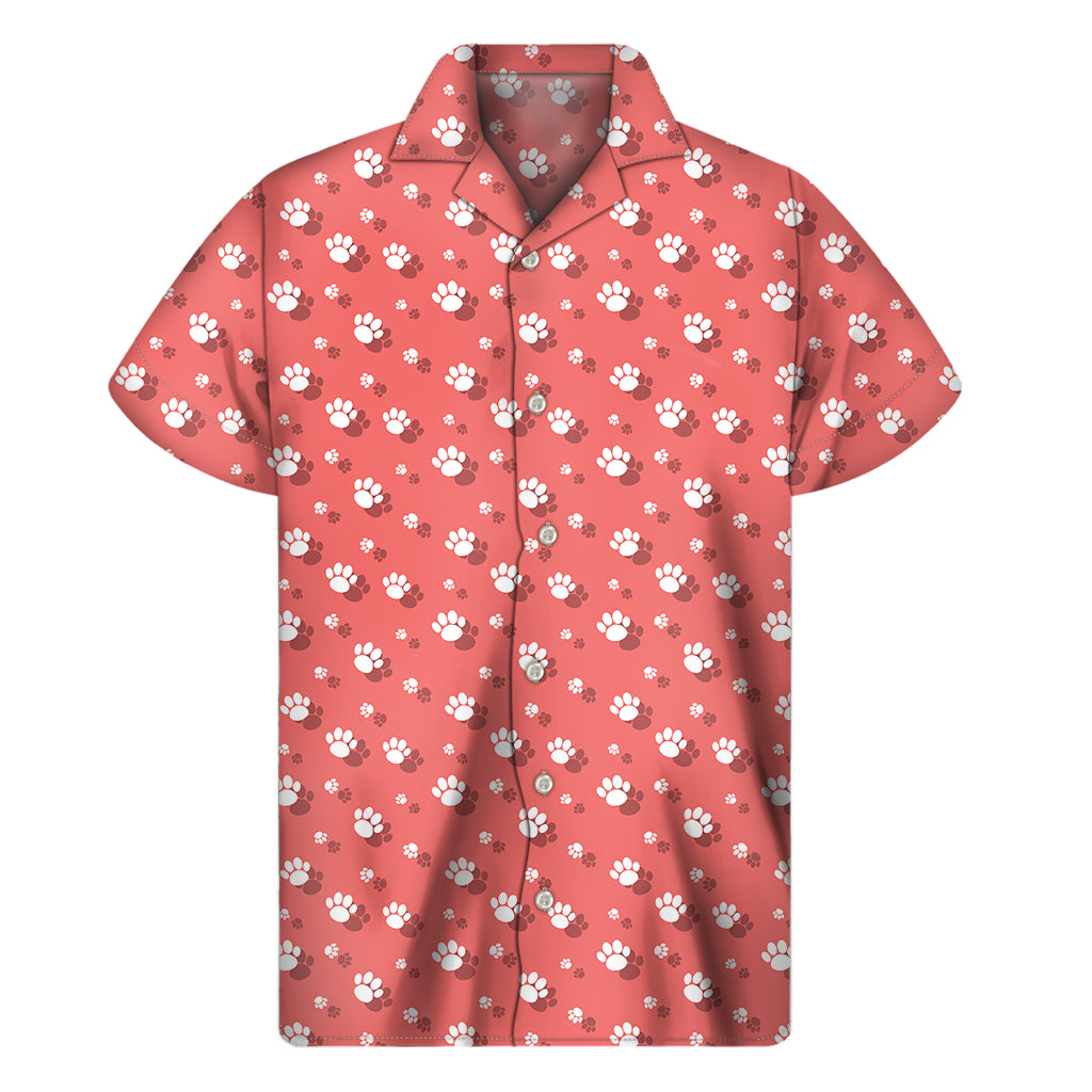 Pink And White Animal Paw Pattern Print Men’S Short Sleeve Shirt