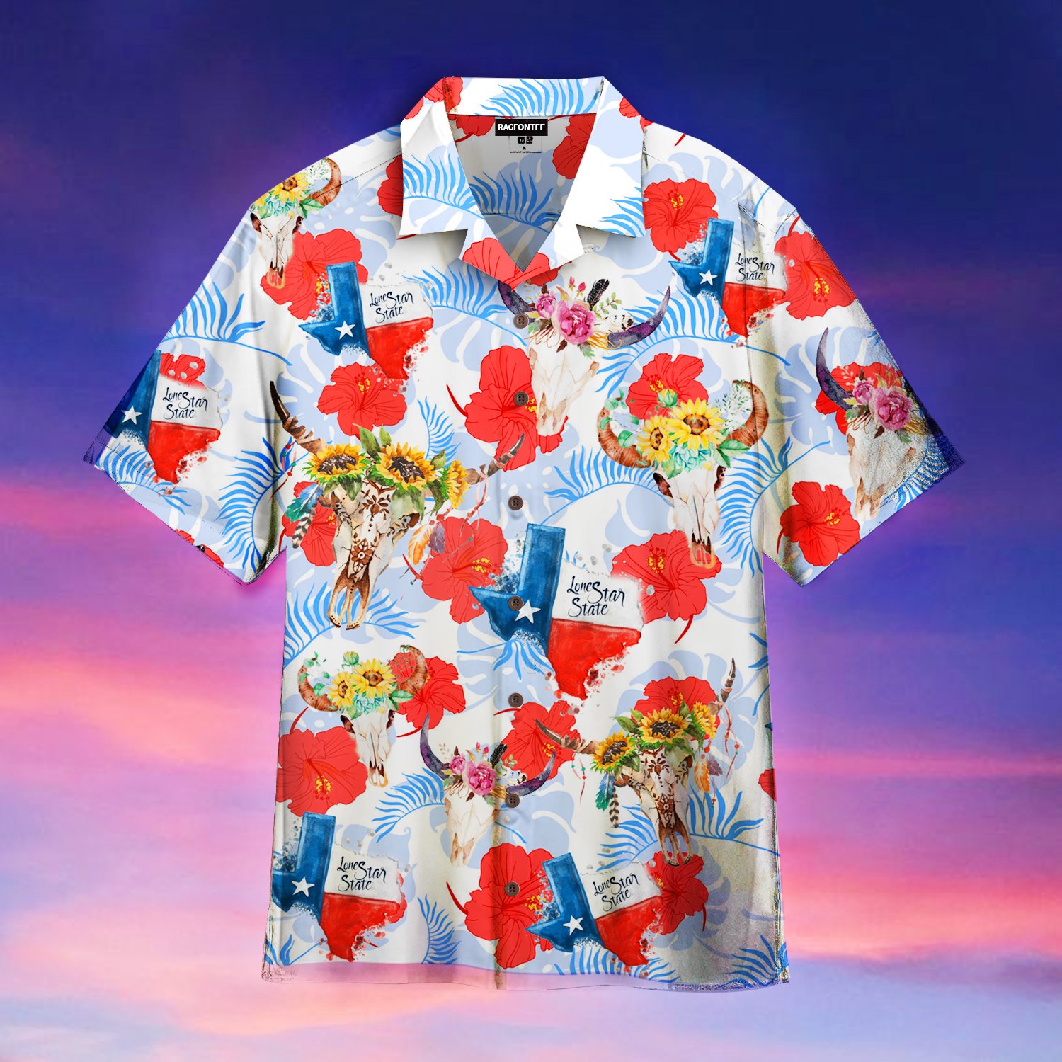 Texas Tropical Flag And Cow Skull Hawaii Shirt For Men Women Adult Ha8427