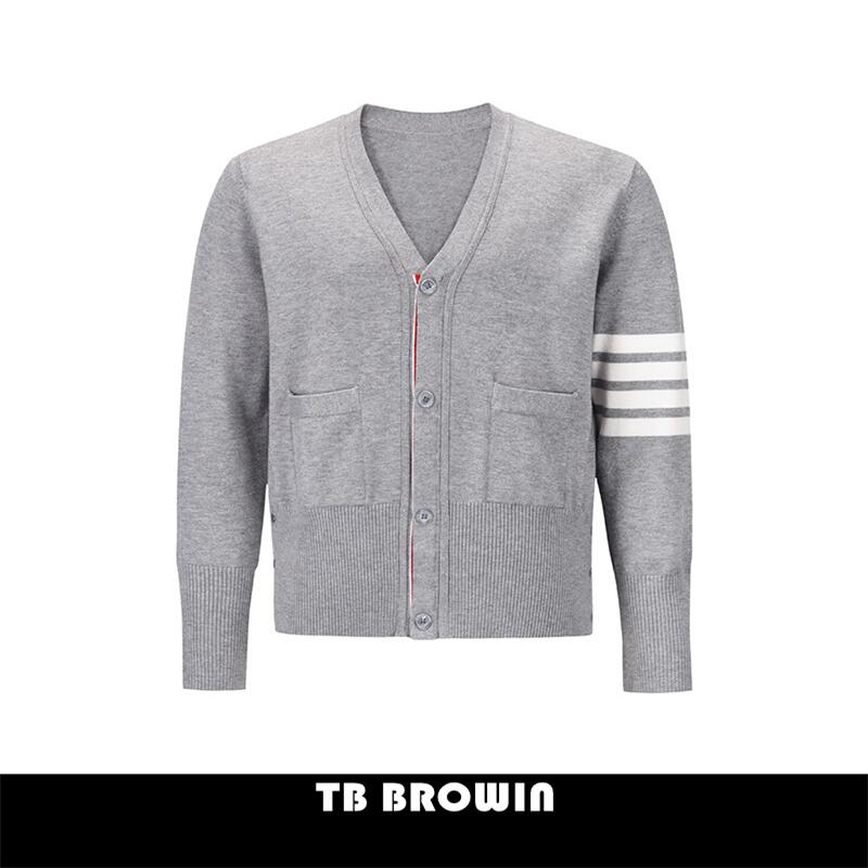 TB BROWIN thom Men’s Wool Sweater Autumn and winter Brand New Floral Cardigan V-neck Korean Casual Outer Bottom Jacquard Knit alx