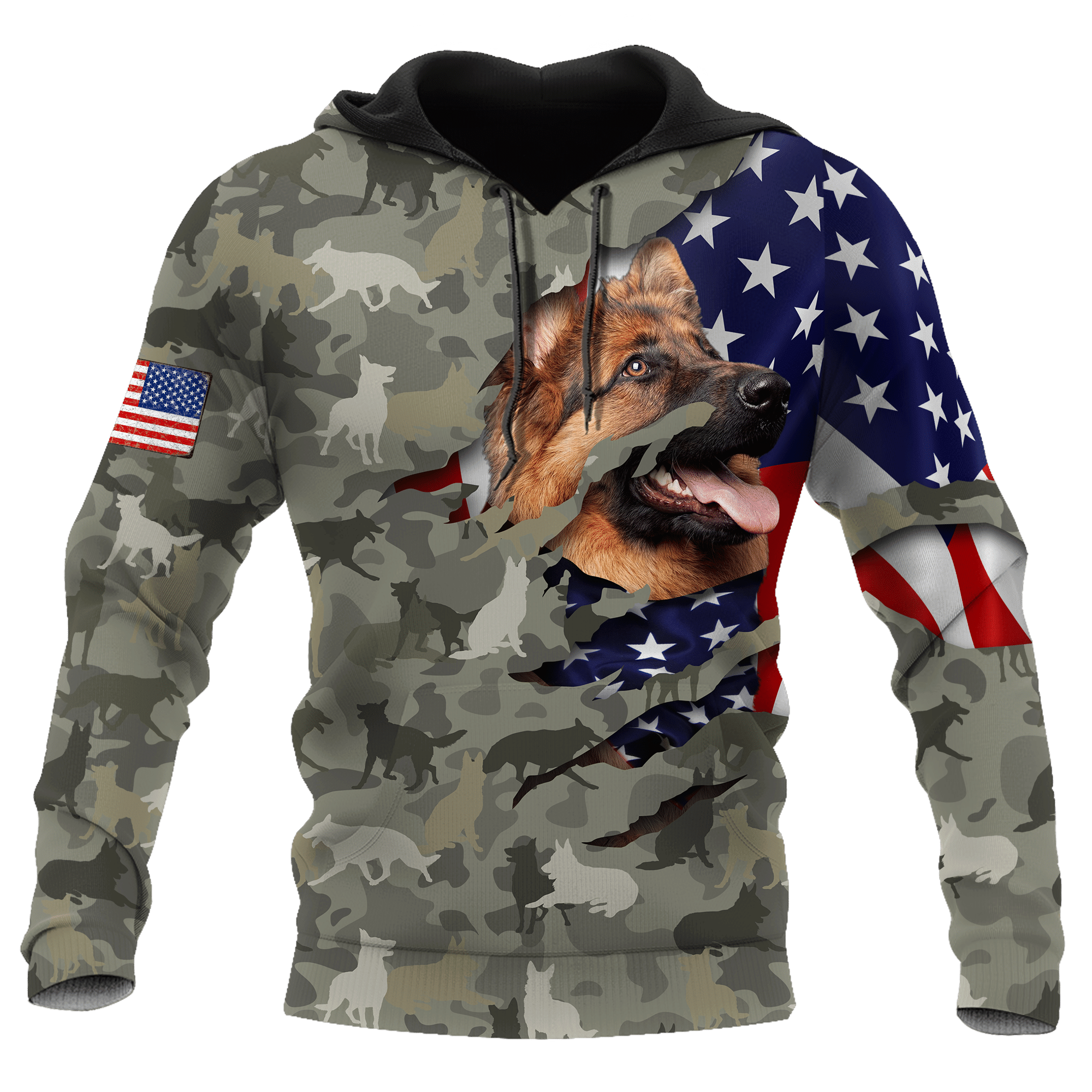 German Shepherd Camouflage All Over Print Hoodie  For Men And Women