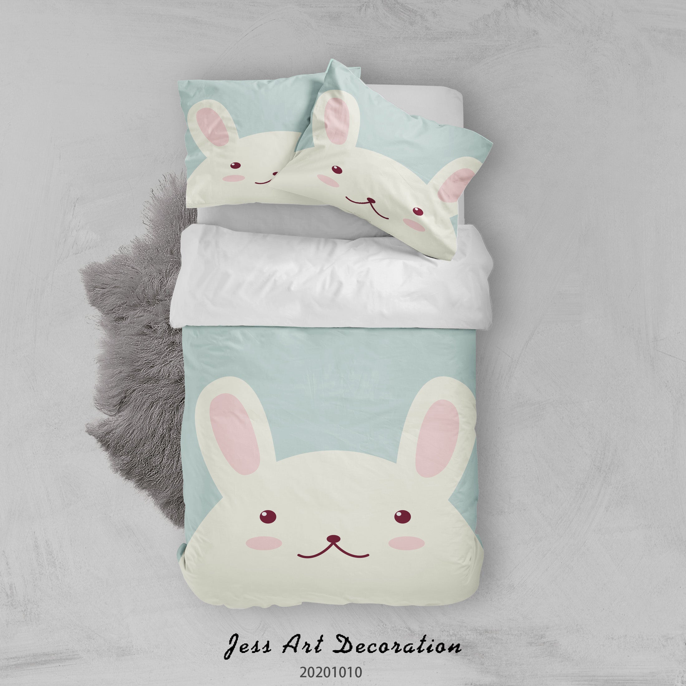 3D Cartoon Cute Animal Rabbit Quilt Cover Set Bedding Set Duvet Cover Pillowcases Wj 9517