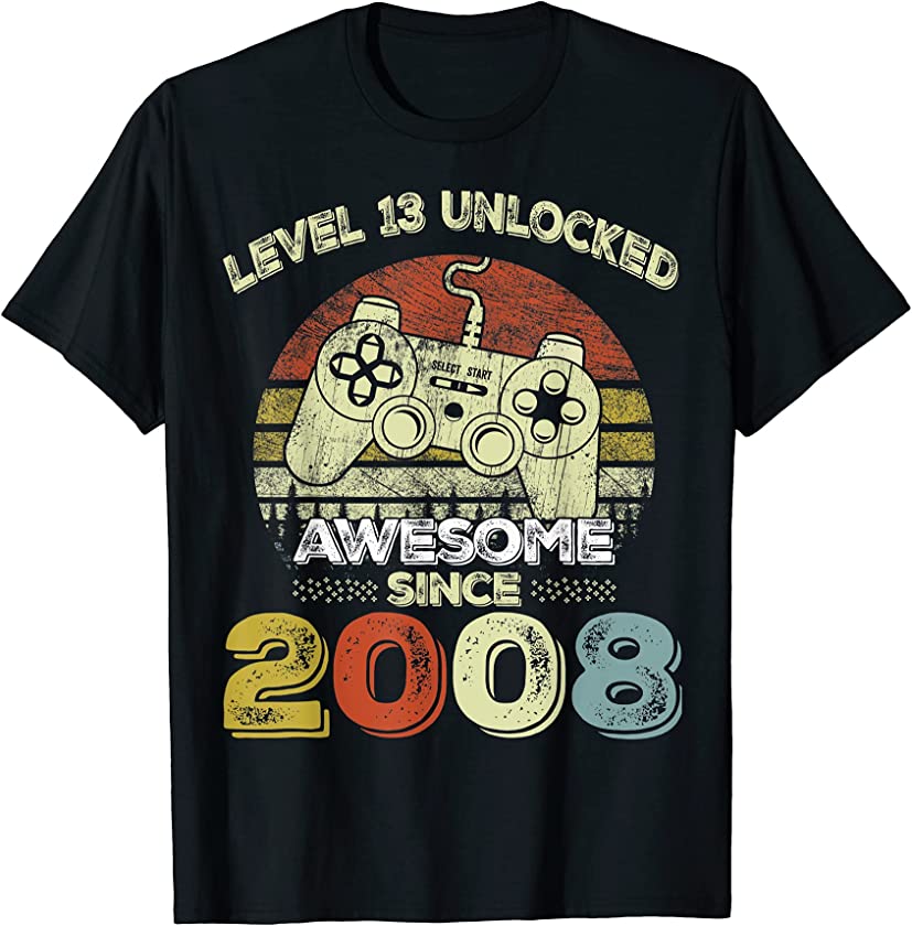 Vintage Retro Video Gamer Level 13 Unlocked June 2008 T-Shirt