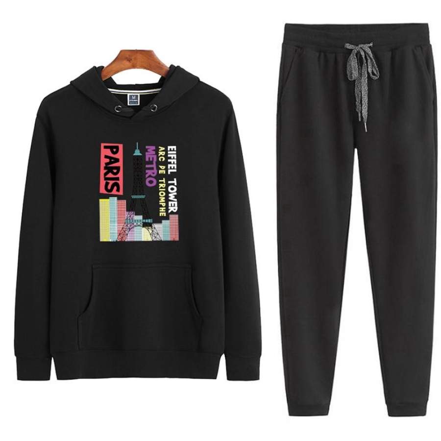 Unisex Paris Eiffel Tower Outfit Casual Outfit Sports Outfit Winter Outfit Hoodie and Pants for Adult
