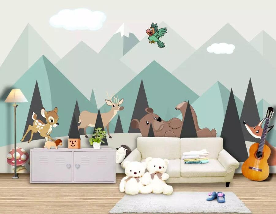 3D Kids, Cartoon, Minimalist, Animal Wallpaper-Nursery