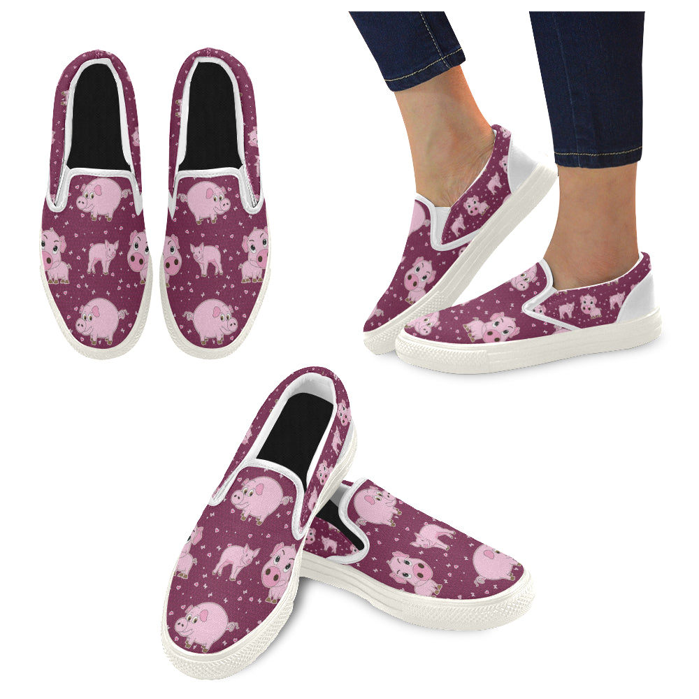 Pig White Women’s Slip-on Canvas Shoes