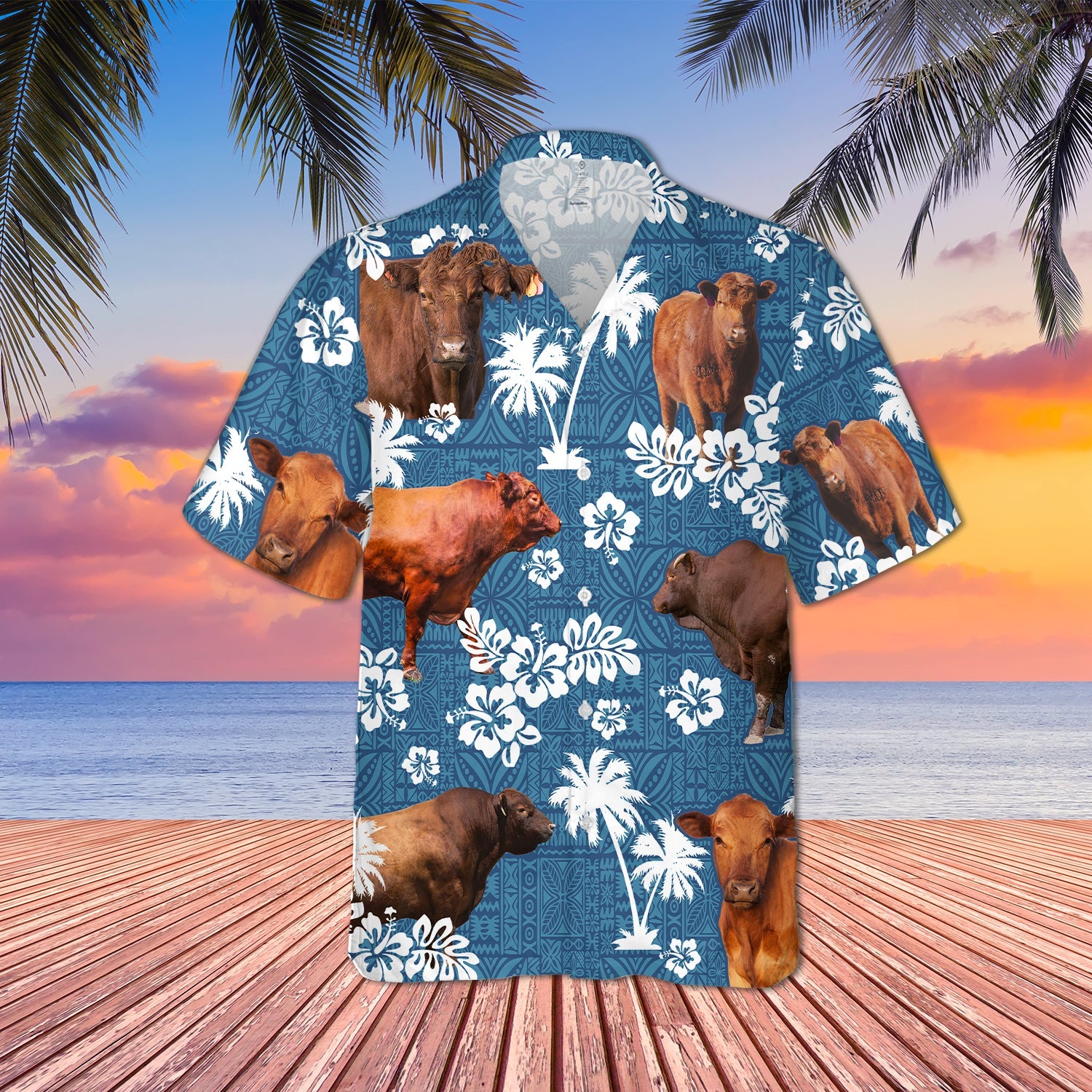 Red Angus Cattle Lovers Blue Tribal Hawaii Cow Hawaii Shirt For Men Women Ha4935