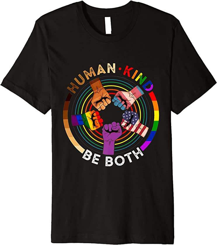 Human Kind Be Both LGBT American Flag Black Power Hand Sign Premium T-Shirt