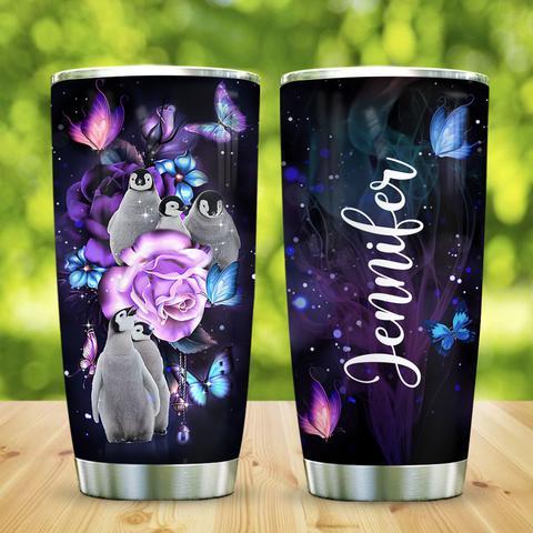 Rose Butterfly Baby Penguin Personalized Kd2 Stainless Steel Tumbler, Personalized Tumblers, Tumbler Cups, Custom Tumblers