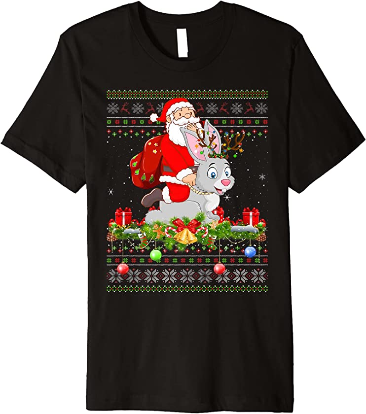 Rabbit Lover Ugly Santa Riding Rabbit Christmas Premium T-Shirt