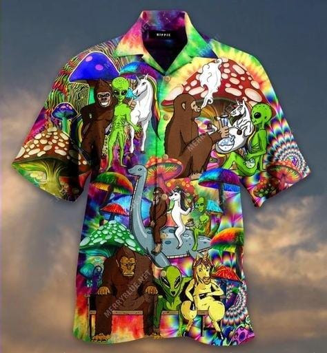 Hawaii Aloha Shirts Bigfoot Unicorn Hippie Souls Ha57040