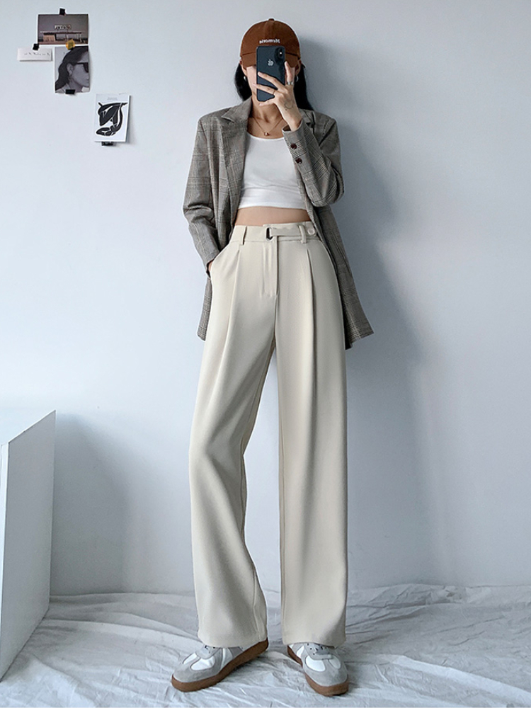 2022 Spring Autumn Women Wide Leg Pant Casual Loose High Waist Solid Long Trousers Office Lady Blue Black Apricot Woman Pants alx