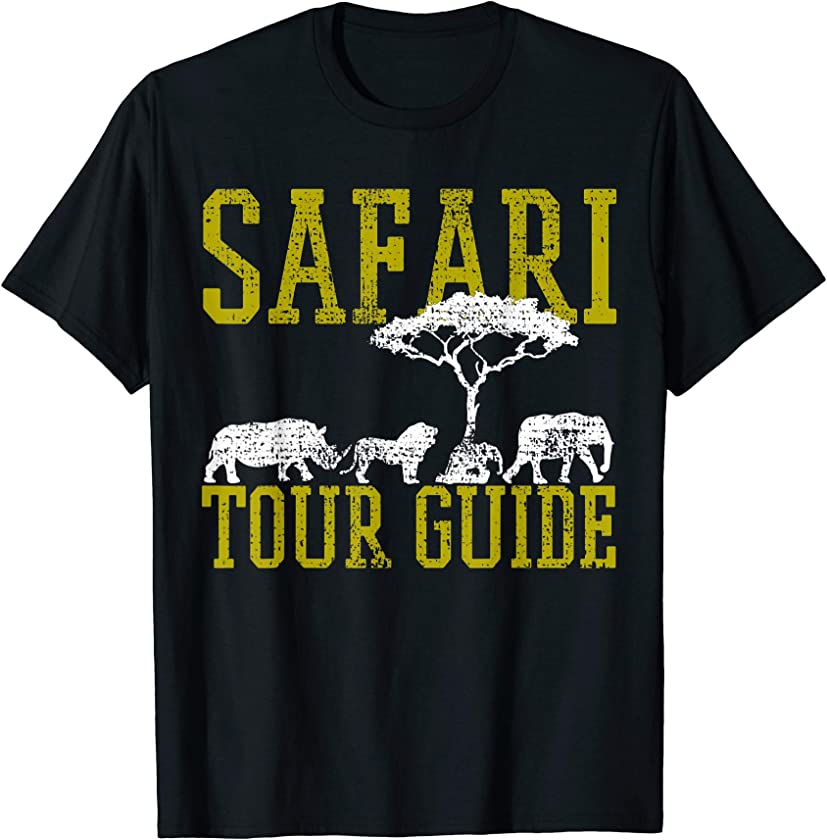 Safari Tour Guide Africa Rhino Lion Elephant Kenya Tanzania T-Shirt