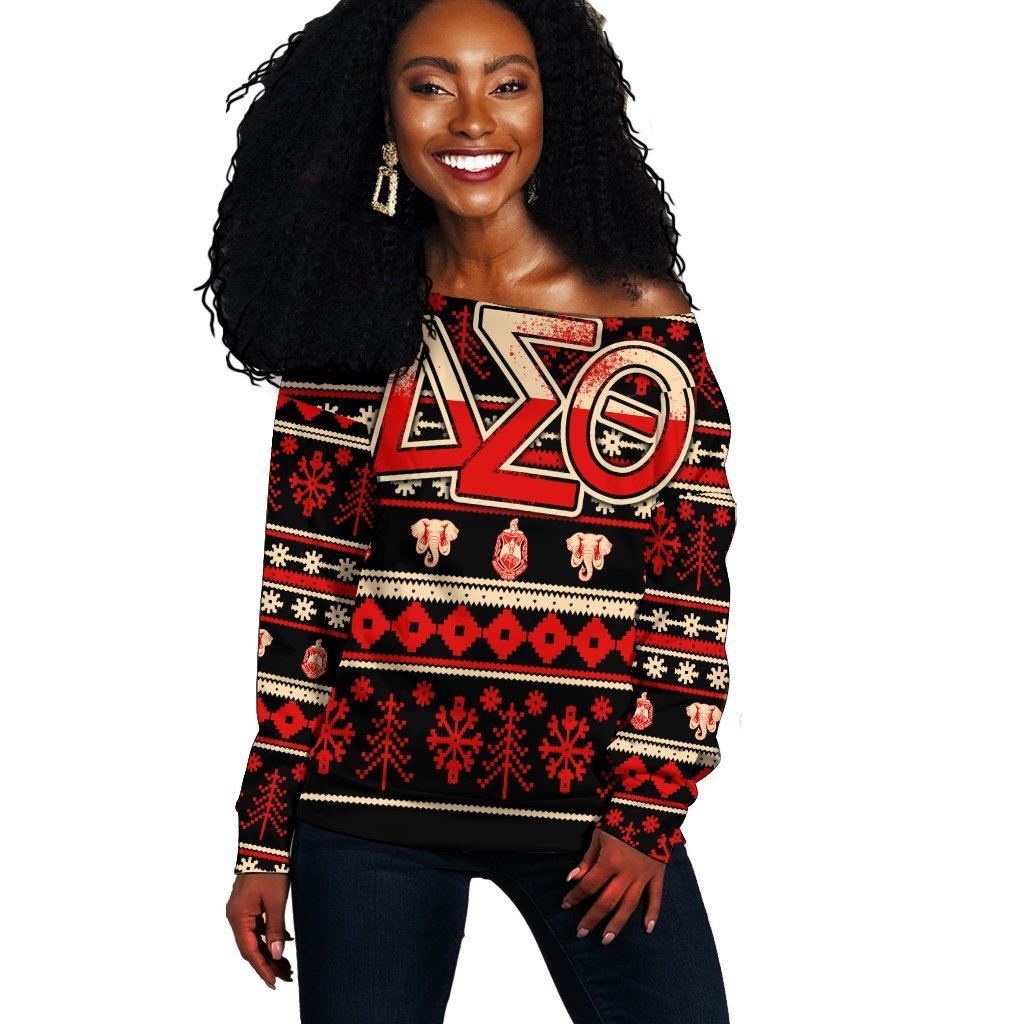 Greek Life Sweatshirt – Delta Sigma Theta Christmas Splatters Offshoulder