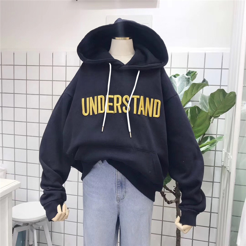 Winter Korean Fashion Clothes Women Hoodie Long Sleeve Sweatshirt Embroidered Harajuku Understand Letters Orange Red Pullover alx