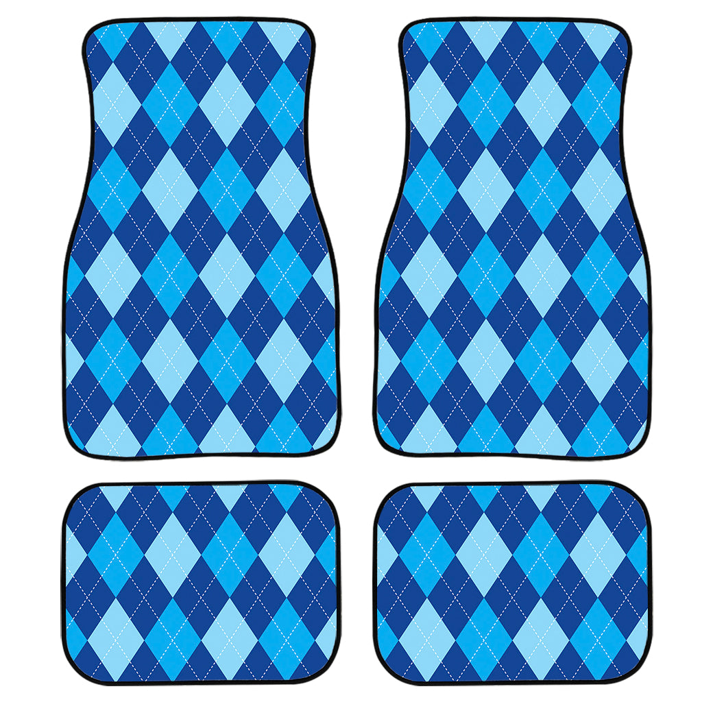 Classic Blue Argyle Pattern Print Front And Back Car Floor Mats, Front Car Mat