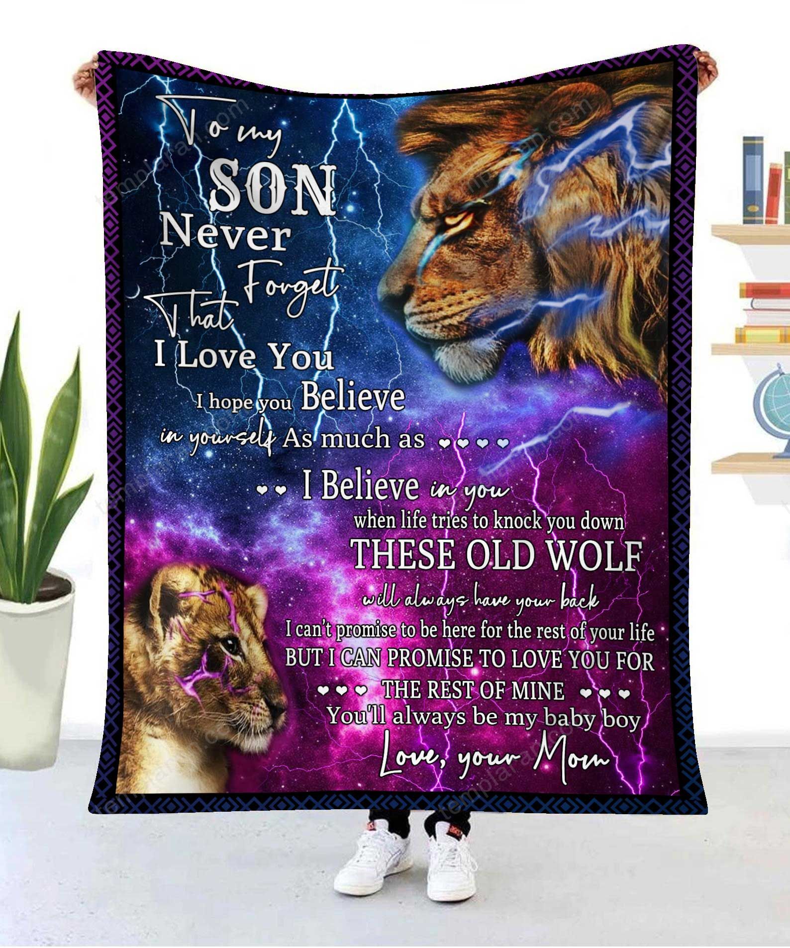 To My Son | Love, Your Mom | Lion | Fleece Blanket 3D Printing