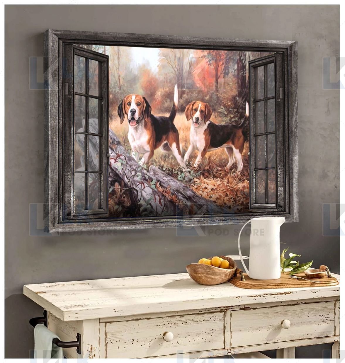 BEAGLE – CANVAS Window Open [ID3-B] | Framed, Best Gift, Pet Lover, Housewarming, Wall Art Print, Home Decor