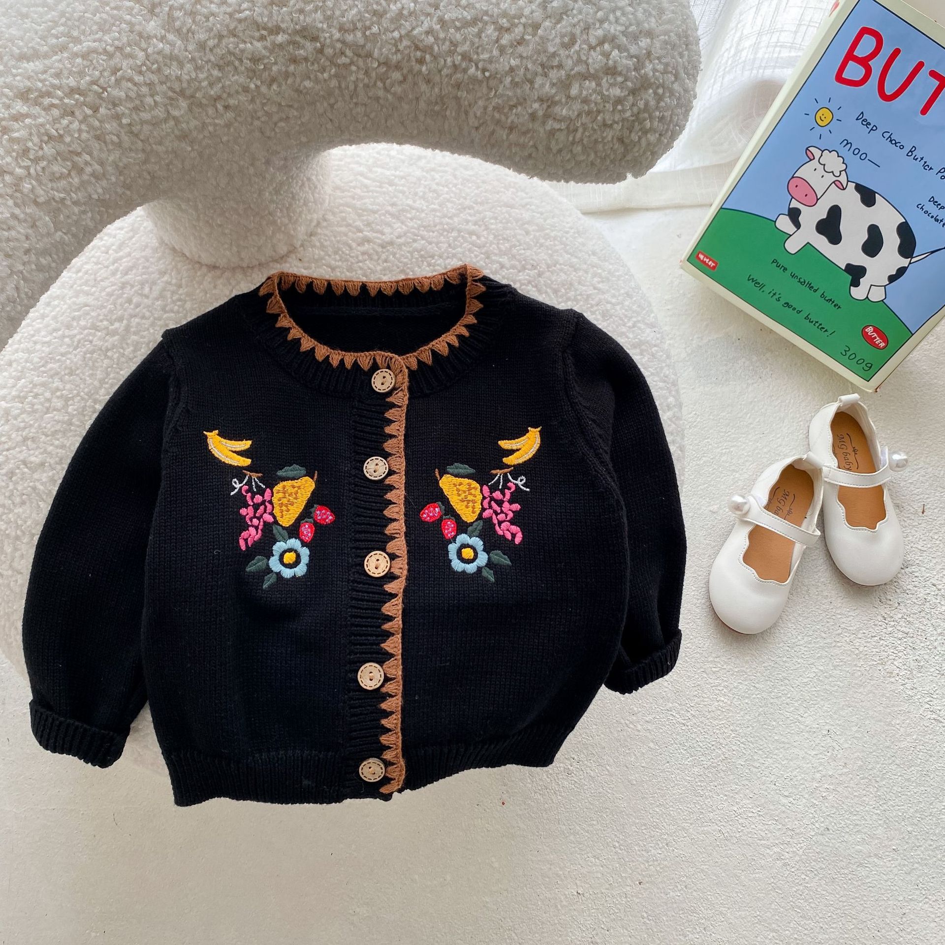 2022 Autumn Winter New Boy Baby Knitted Cardigan Embroidery Sweater Girl Infant Flower Long Sleeve Tops Toddler Kid Cotton Coat alx