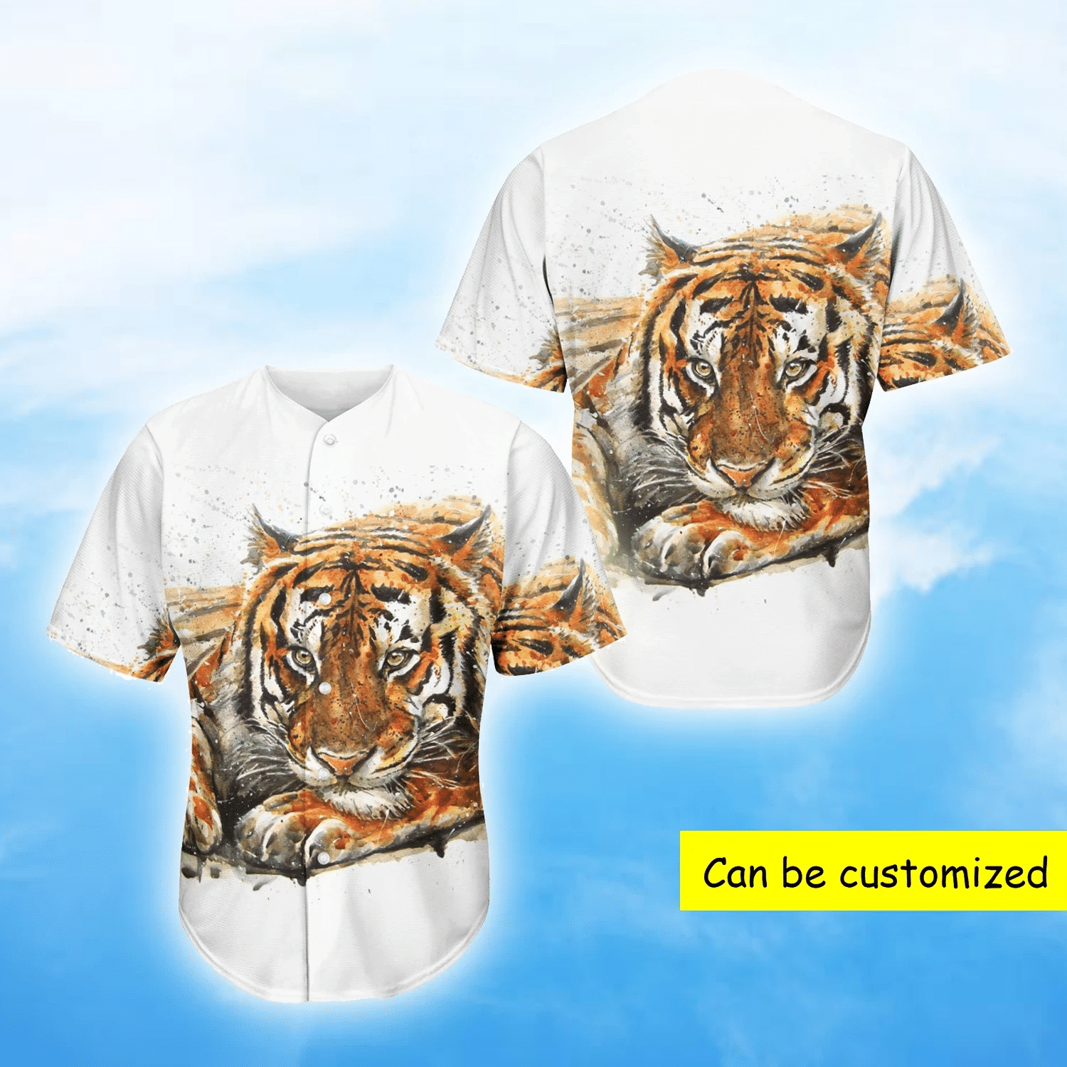 Watercolor Tiger 3D Prints Baseball Jersey For Men