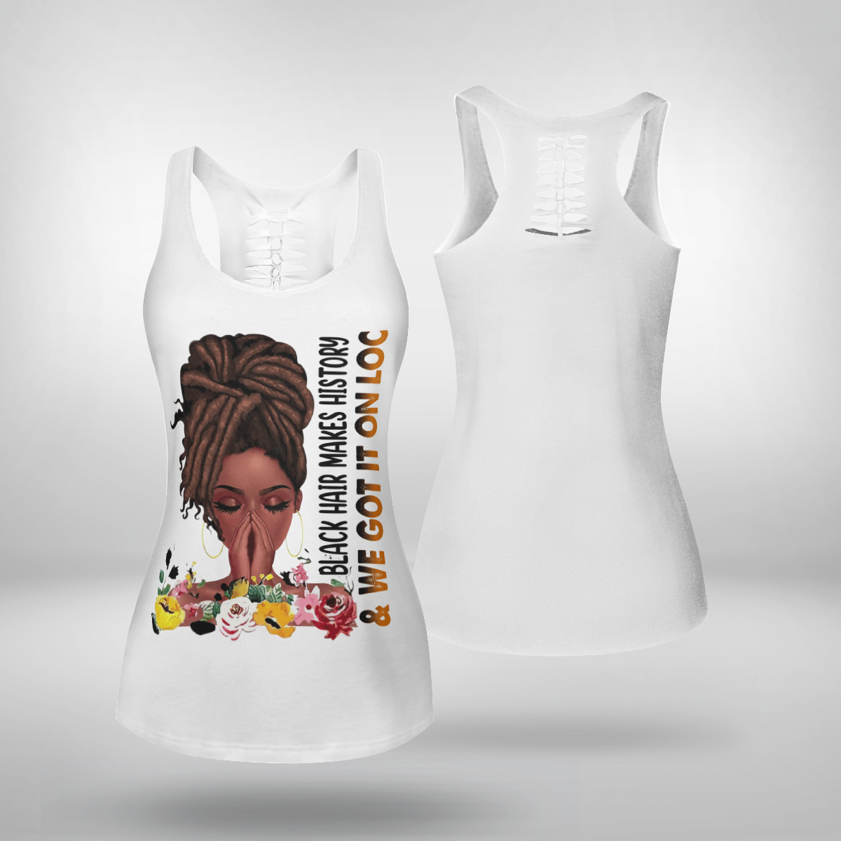 Hollow Tank Top Legging For Girl Black Girl Black Hair Makes History All Over Print 3D Legging Set